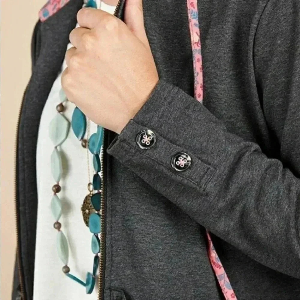 Matilda Jane Charcoal Gray Hooded Tiered Zip Jacket with Pink Lining - Picture 2 of 7